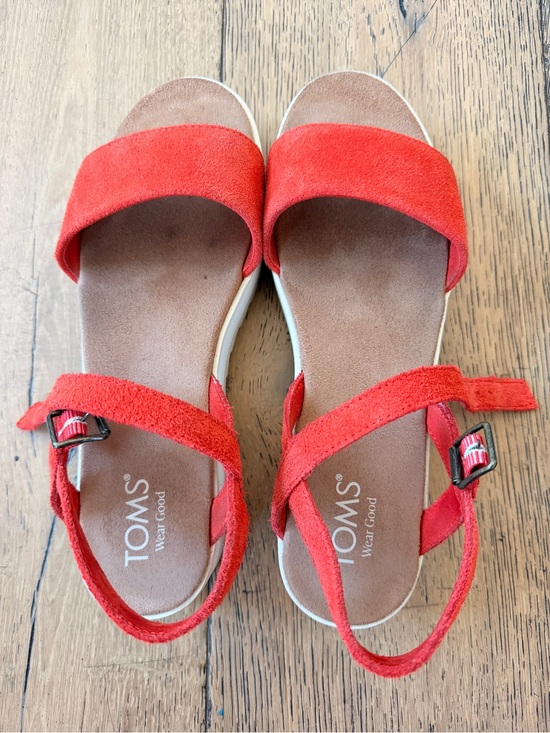 Toms Shoes - Toms Red Suede Open-Toe Ankle-Strap Sandals